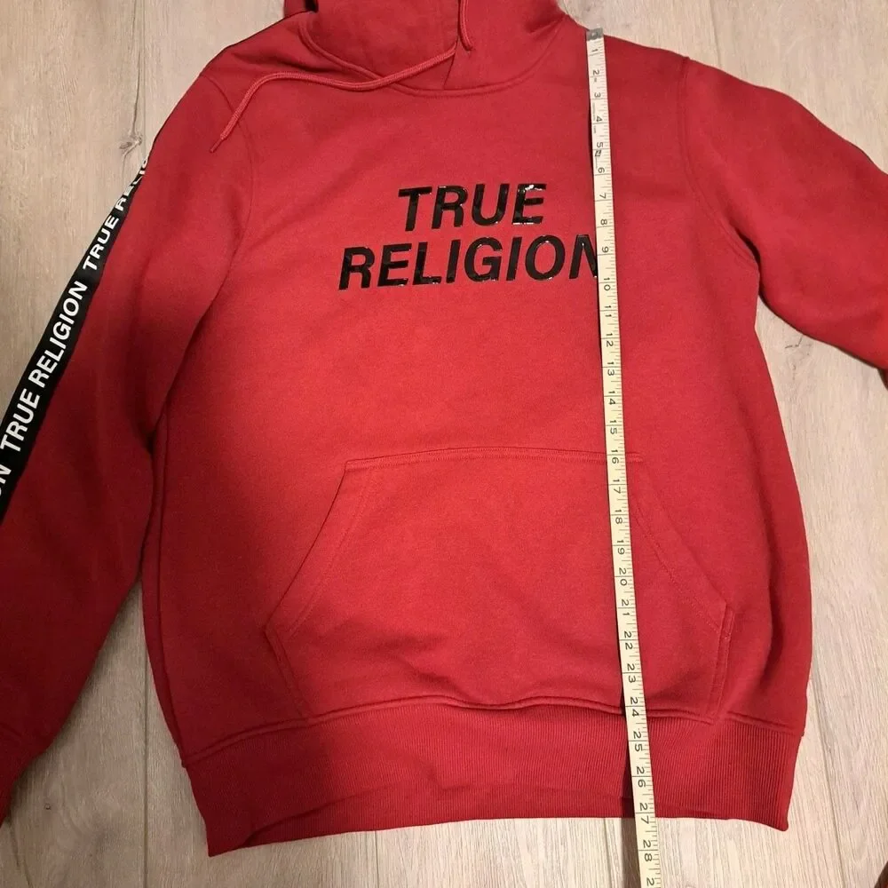True Religion Men's Red Fleece Pullover Hoodie Size Medium‎